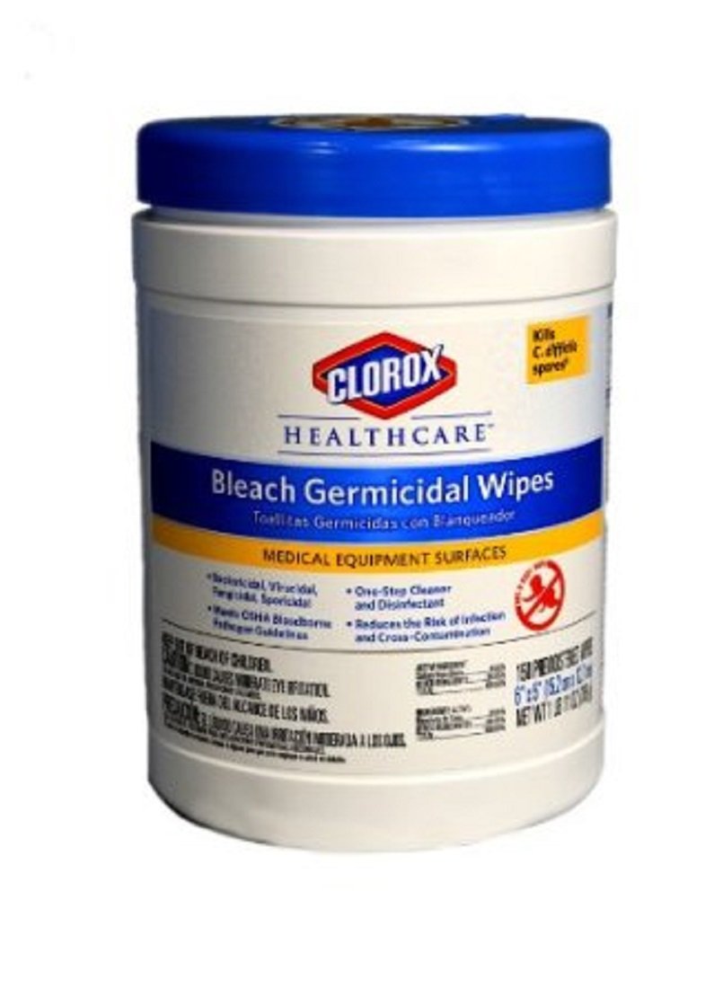 Clorox Healthcare 30577 - Germicidal Bleach Wipes, Cleaner Disinfectant, 1:10 Bleach, Hospital Grade Wipes, Latex Free - 6