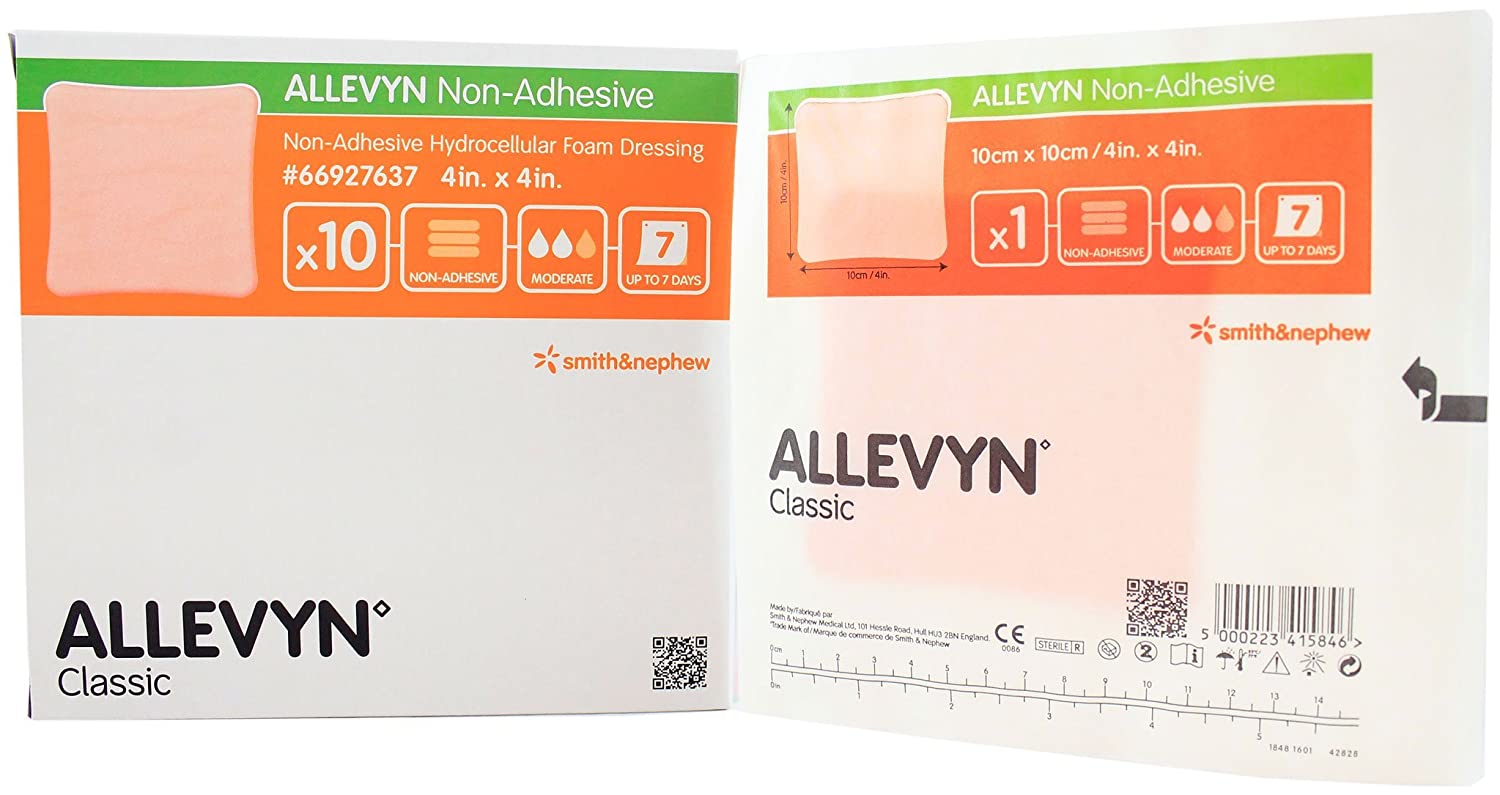 Smith & Nephew Allevyn 66927637 - Hydrocellular Foam Dressing, Film Backing, Non-Adhesive without Border, Sterile, Pink, Square - 4