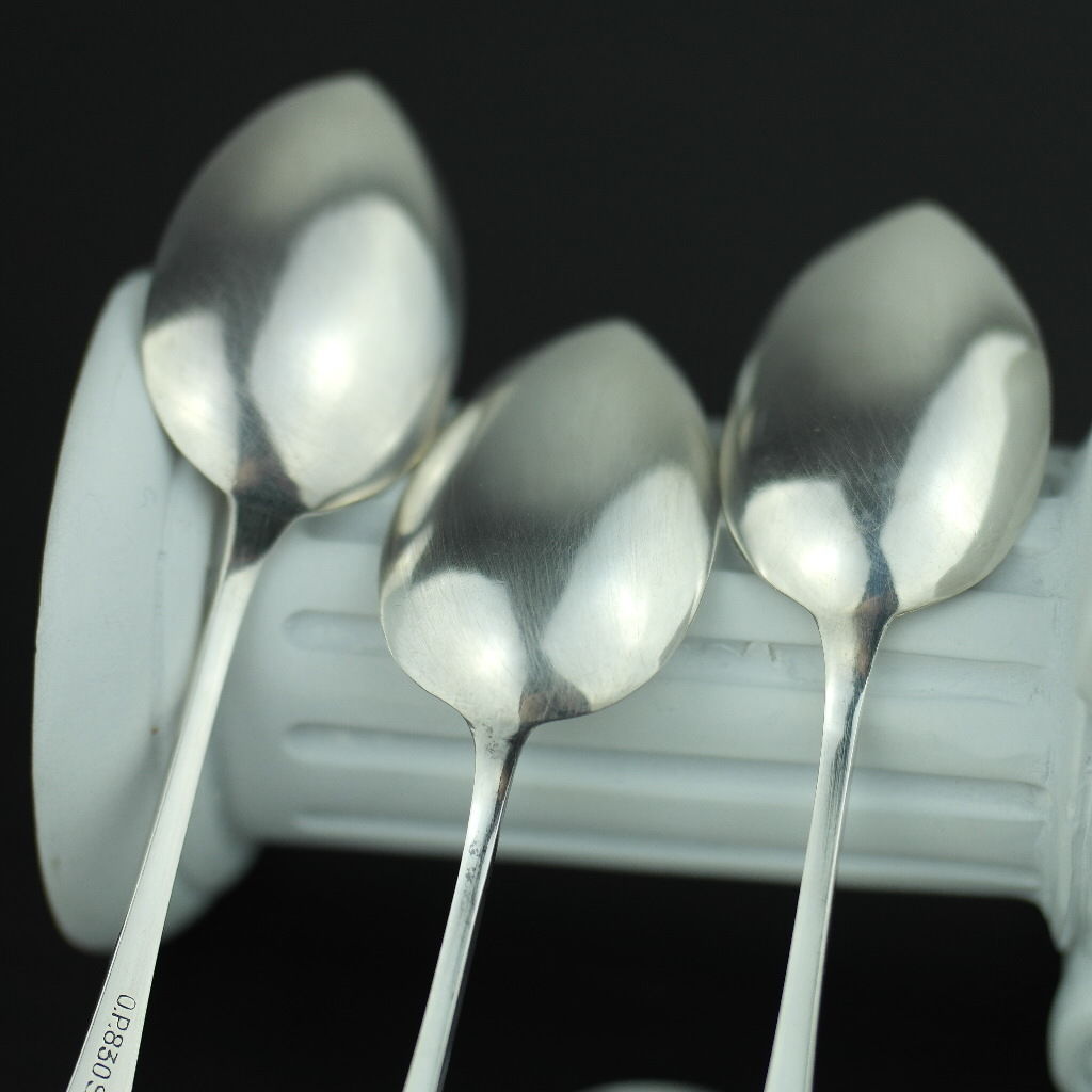 Antique set of six solid silver spoons 830s Scandinavian style Norway