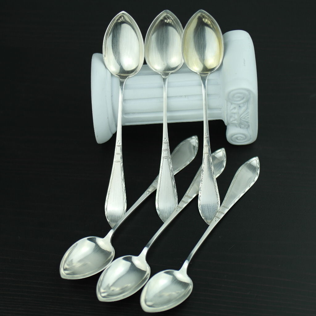 Antique set of six solid silver spoons 830s Scandinavian style Norway