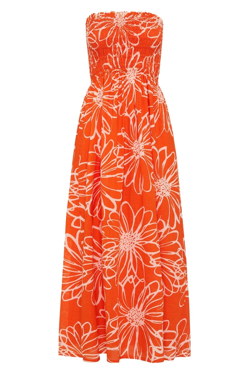 Abbas Midi Dress La Sirena Floral Print Orange - Final Sale