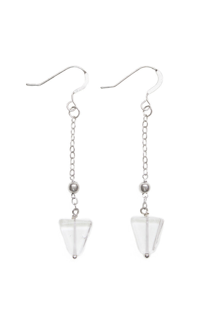 Triangle Quartz Earrings, Silver