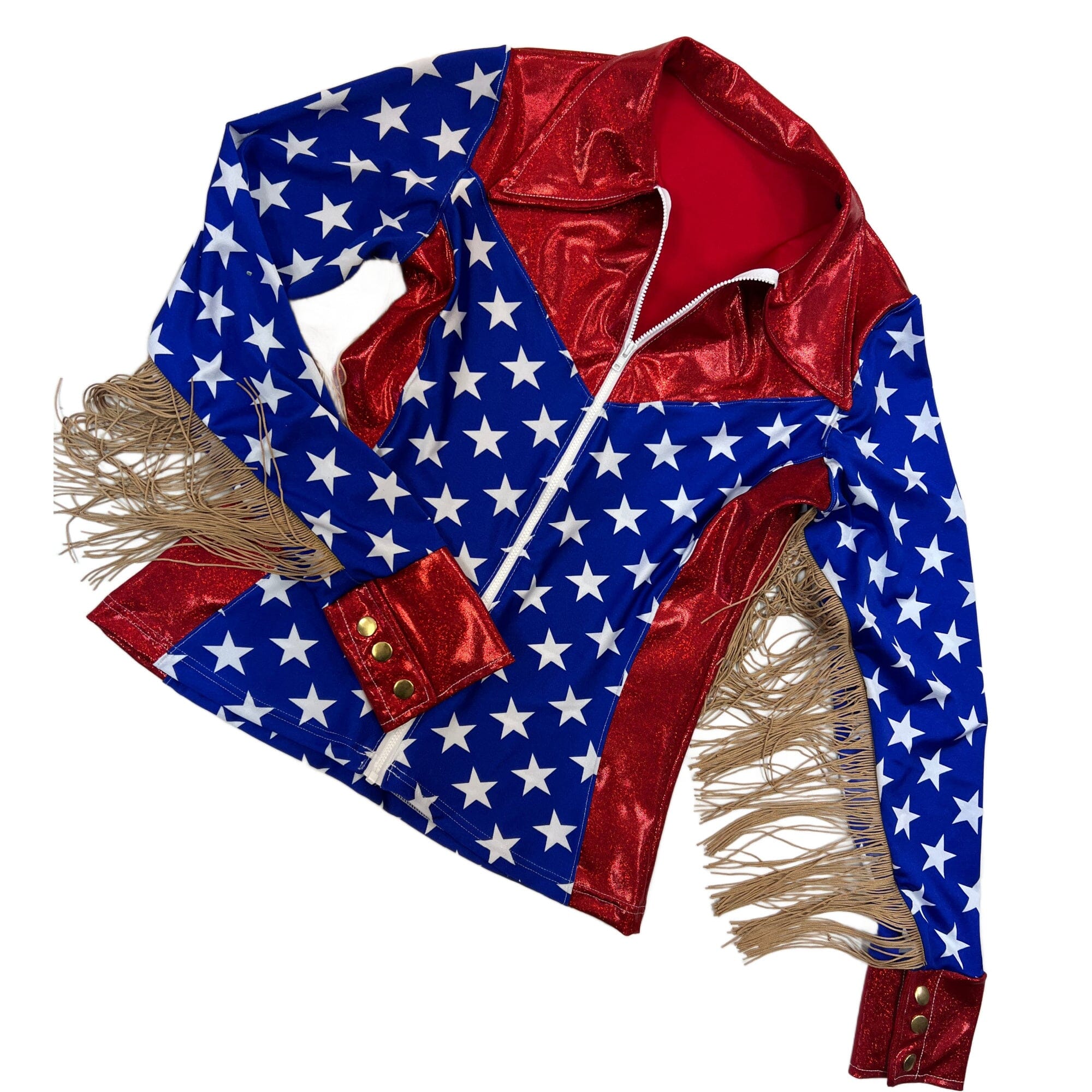 Red White and Blue Patriotic Rodeo Shirt with Fringe