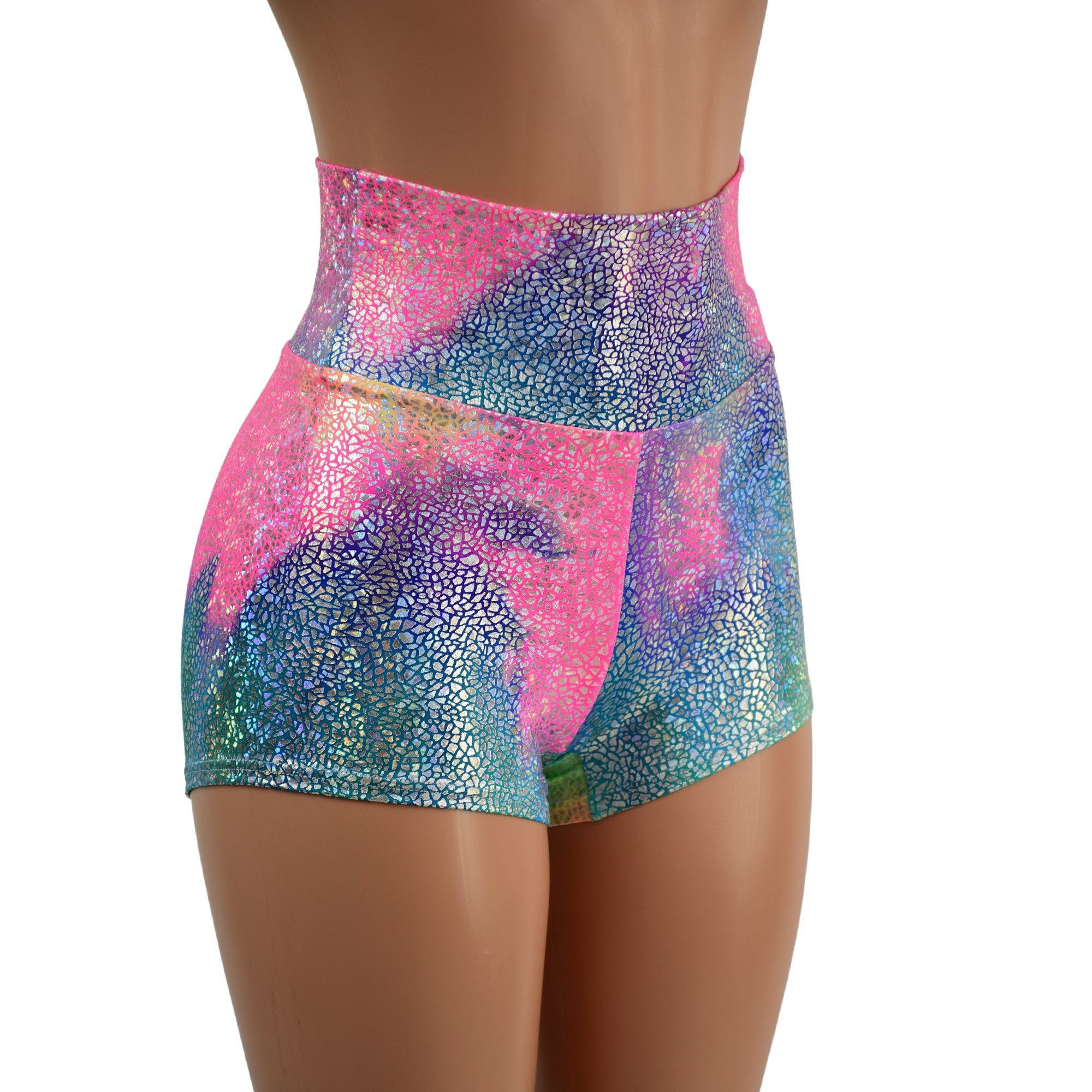 Rainbow Shattered Glass High Waist Shorts READY to SHIP