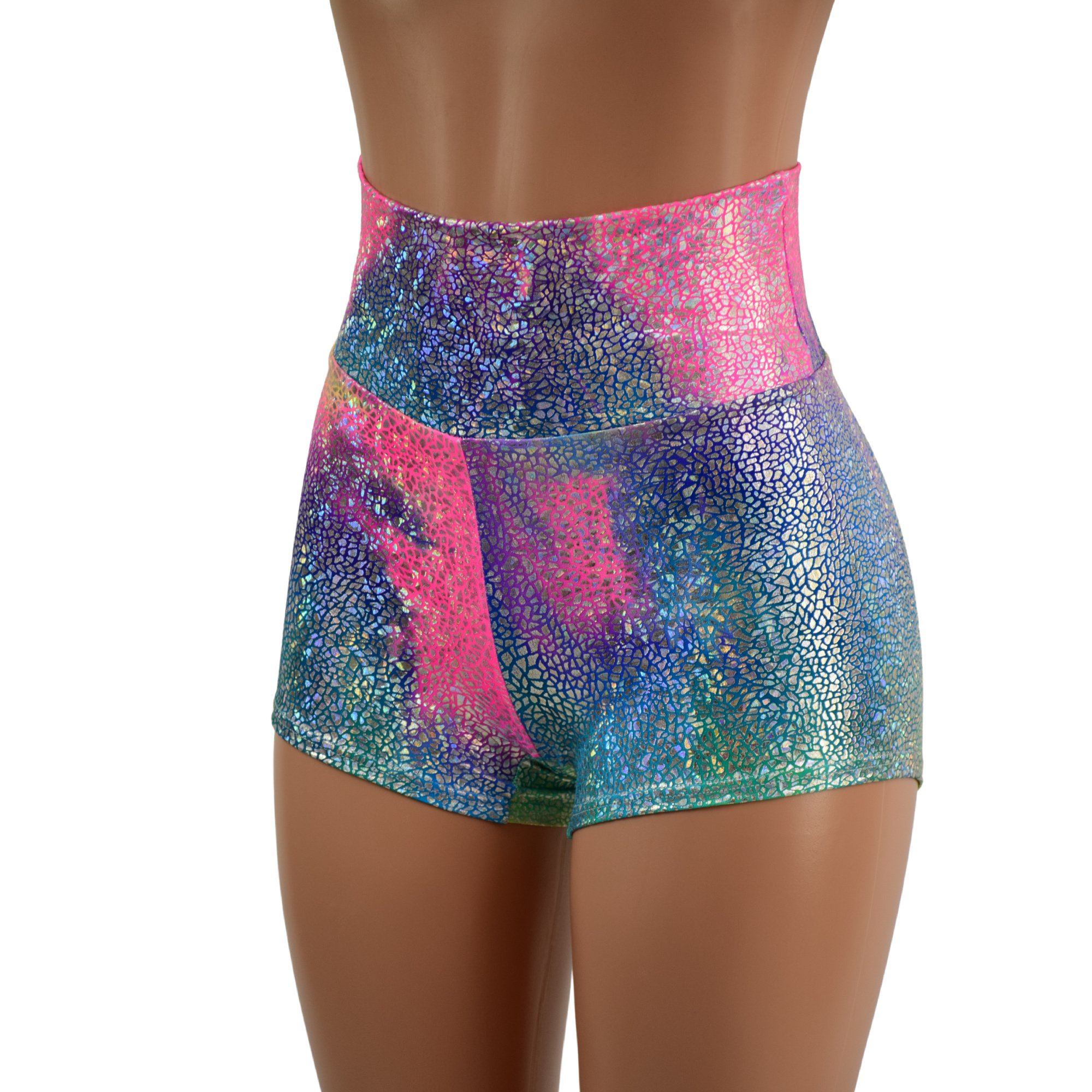 Rainbow Shattered Glass High Waist Shorts READY to SHIP