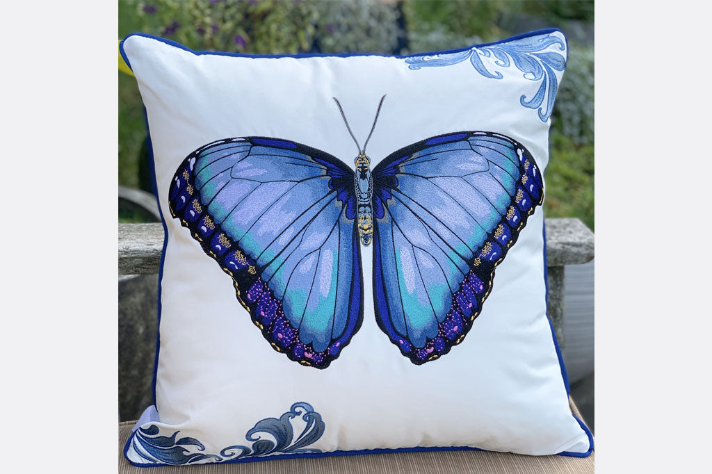 Boundless Blue Embroidered Indoor/Outdoor Pillow