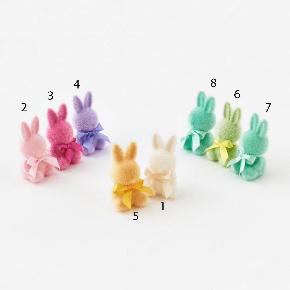 Flocked Sitting Bunny, Mini - 8 Color Options