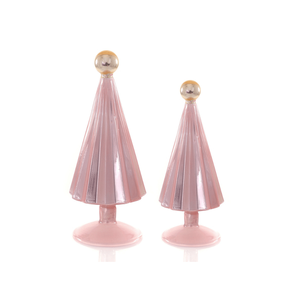 Glass Pleated Tree Set - Small Light Pink & Gold