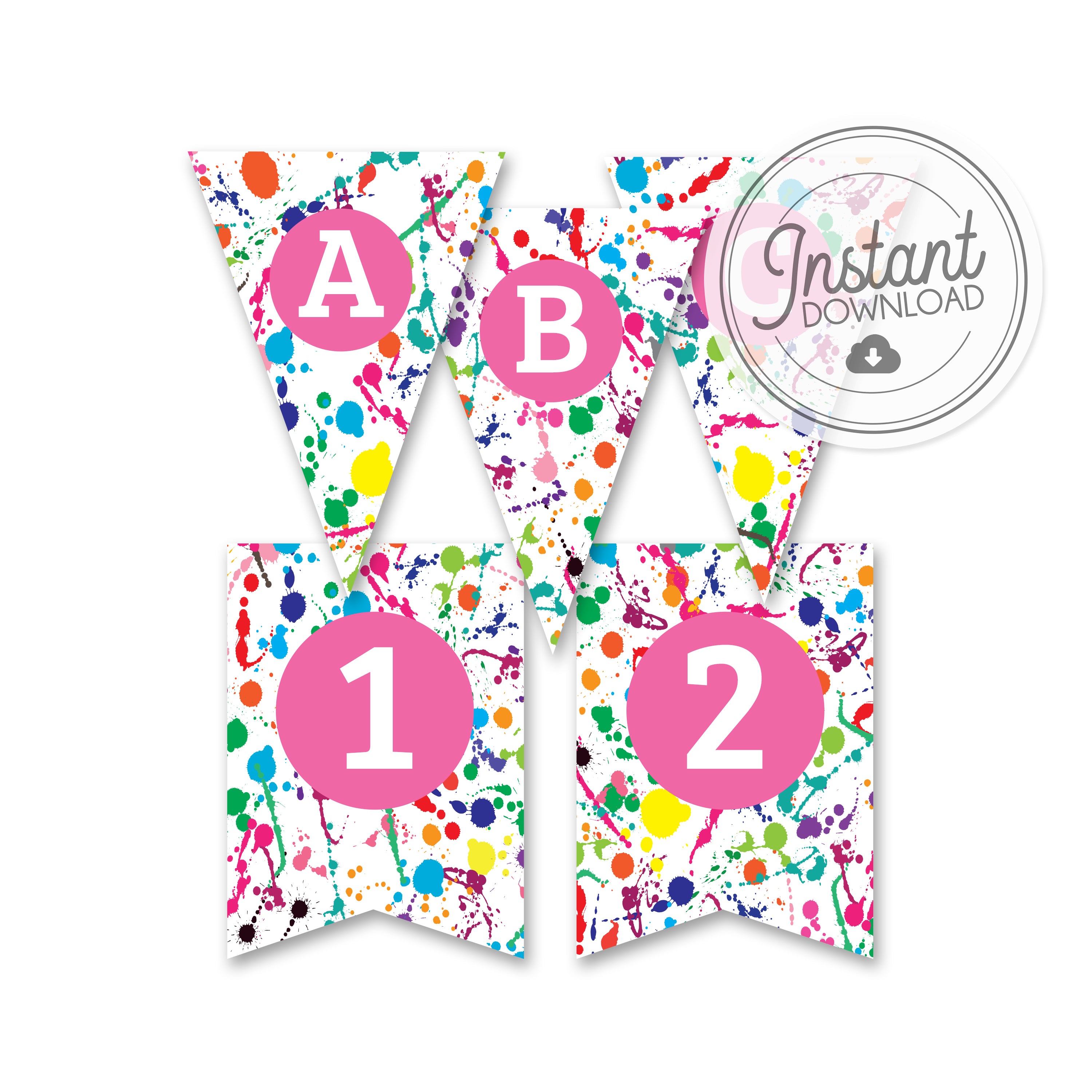 Art Party Banner, Paint Splatter, Pink (DIY Printable)