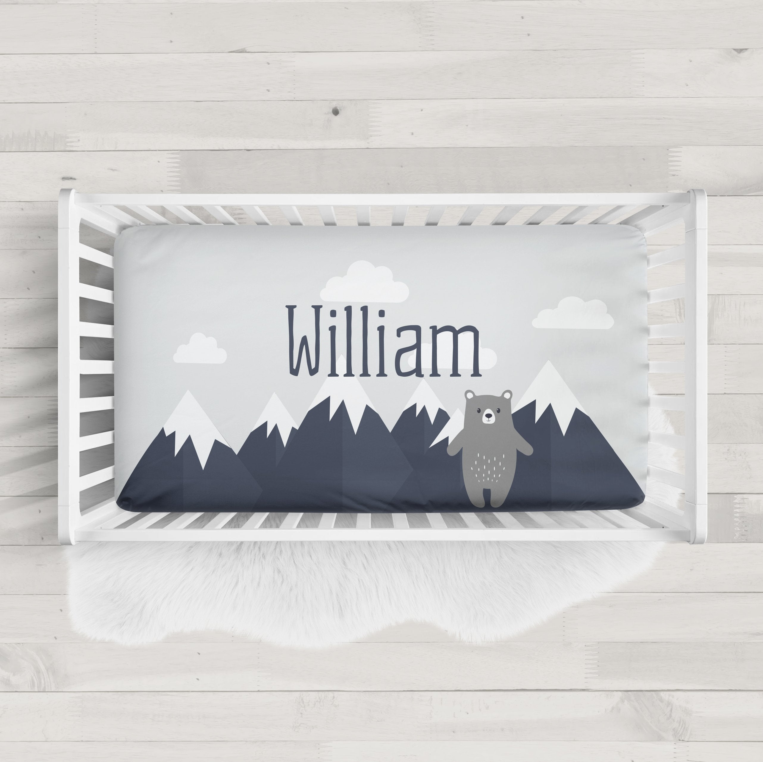 Mountains and Bear Personalized Crib Sheet