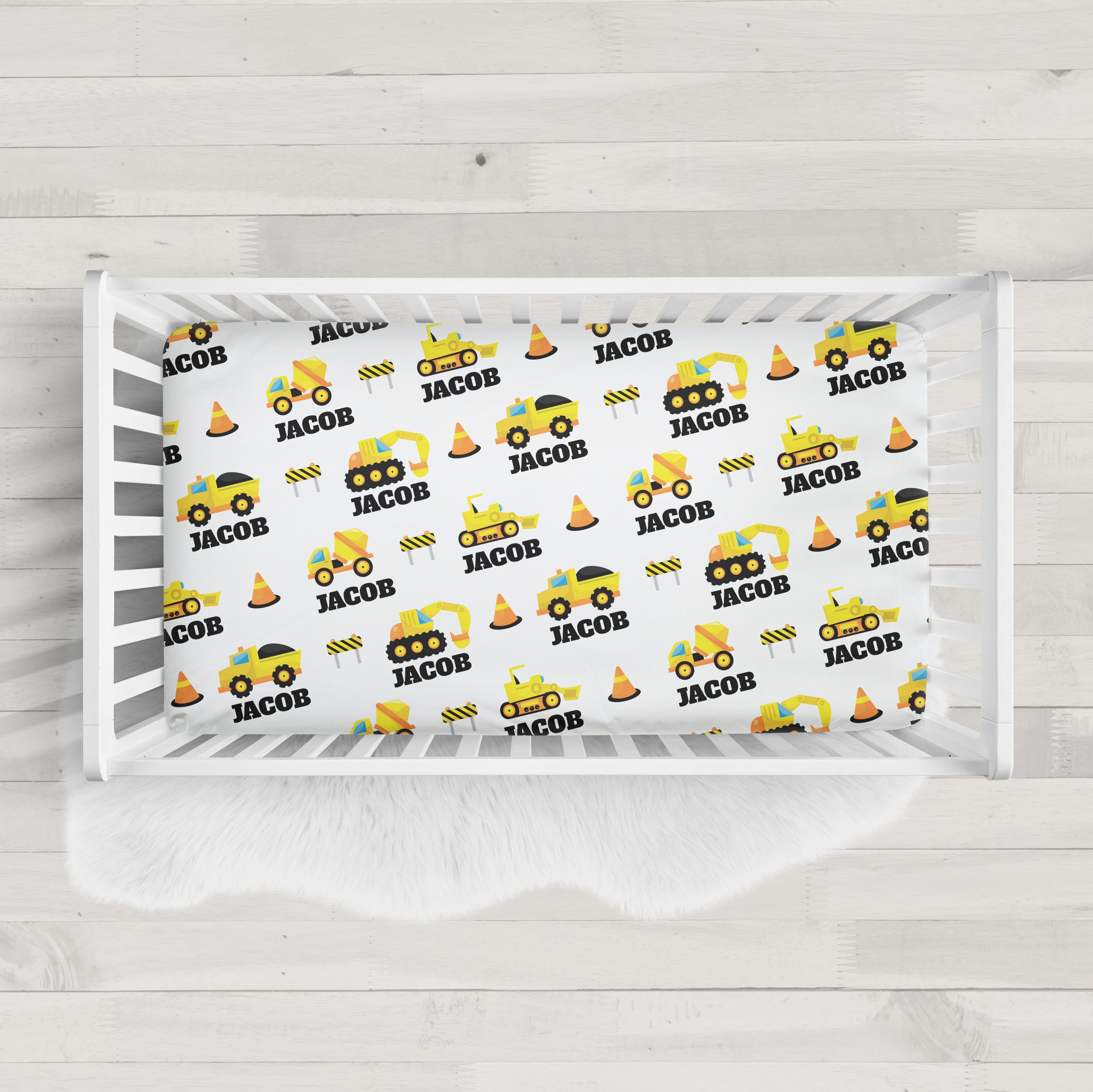 Construction Personalized Crib Sheet