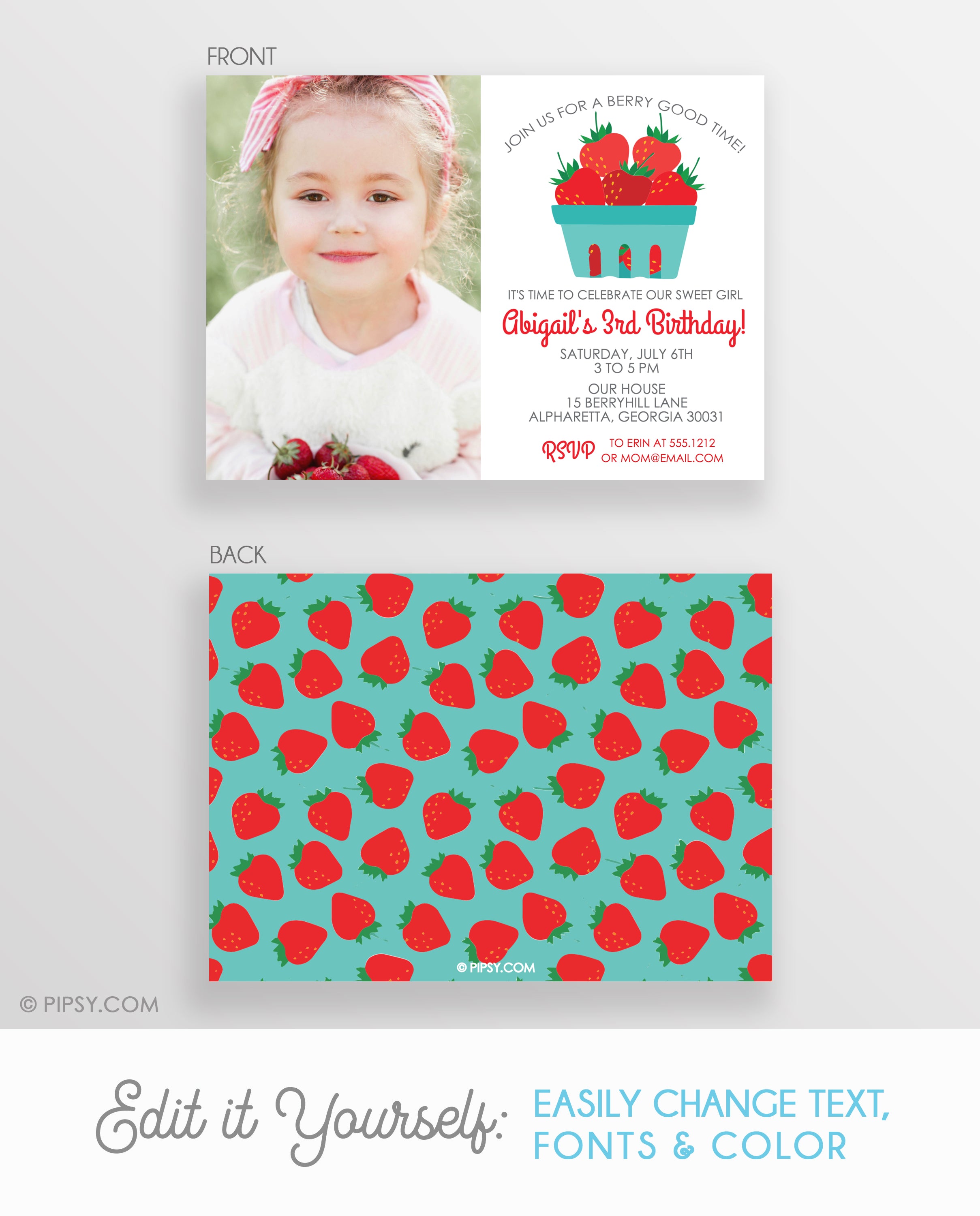 Strawberry Invitation with Photo (DIY Printable)