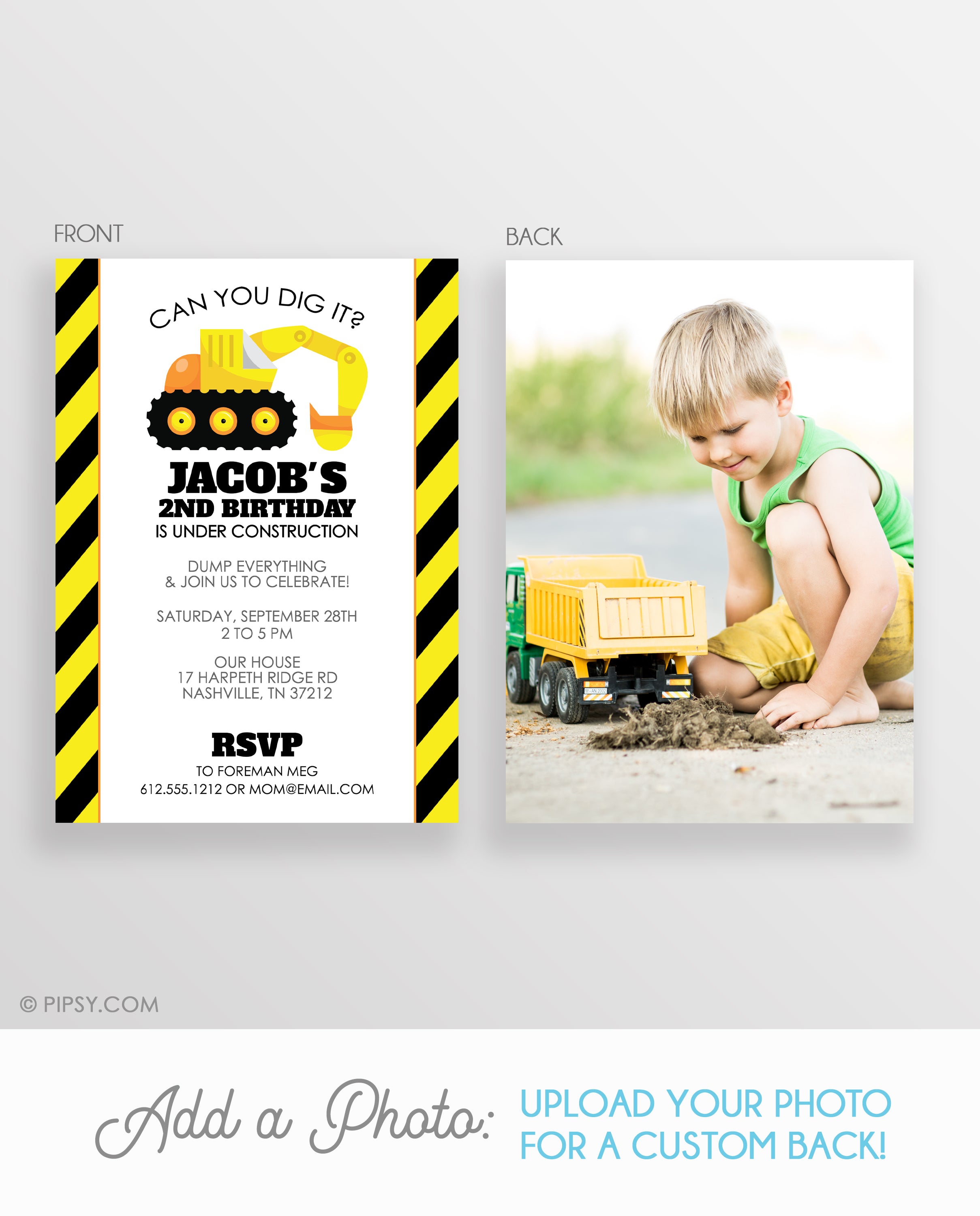 Backhoe Birthday Invitations (DIY Printable)