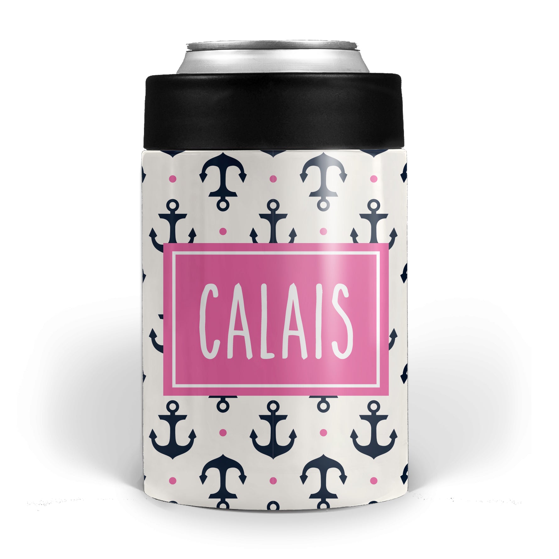 Anchor with navy and hot pink Stainless Steel Can Cooler