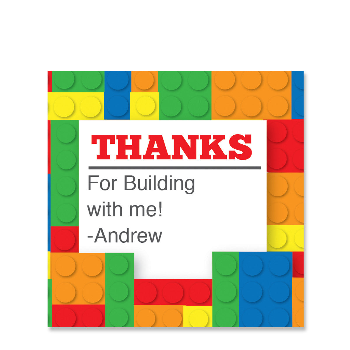 Building Block Party Square Favor Stickers (Printed)