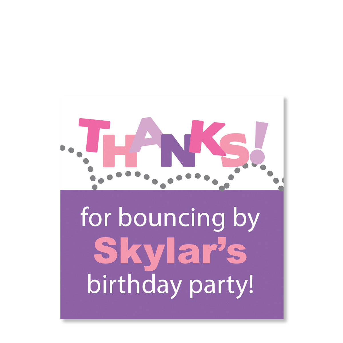 Bounce or Jump Party Favor Tags, Pink & Purple