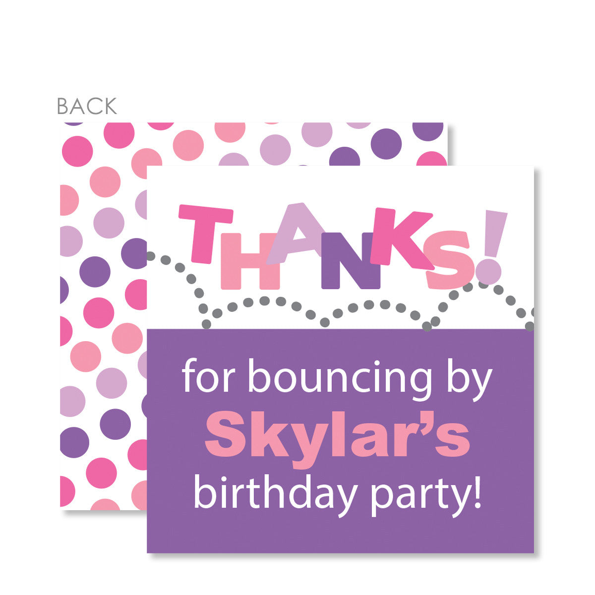 Bounce or Jump Party Favor Tags, Pink & Purple