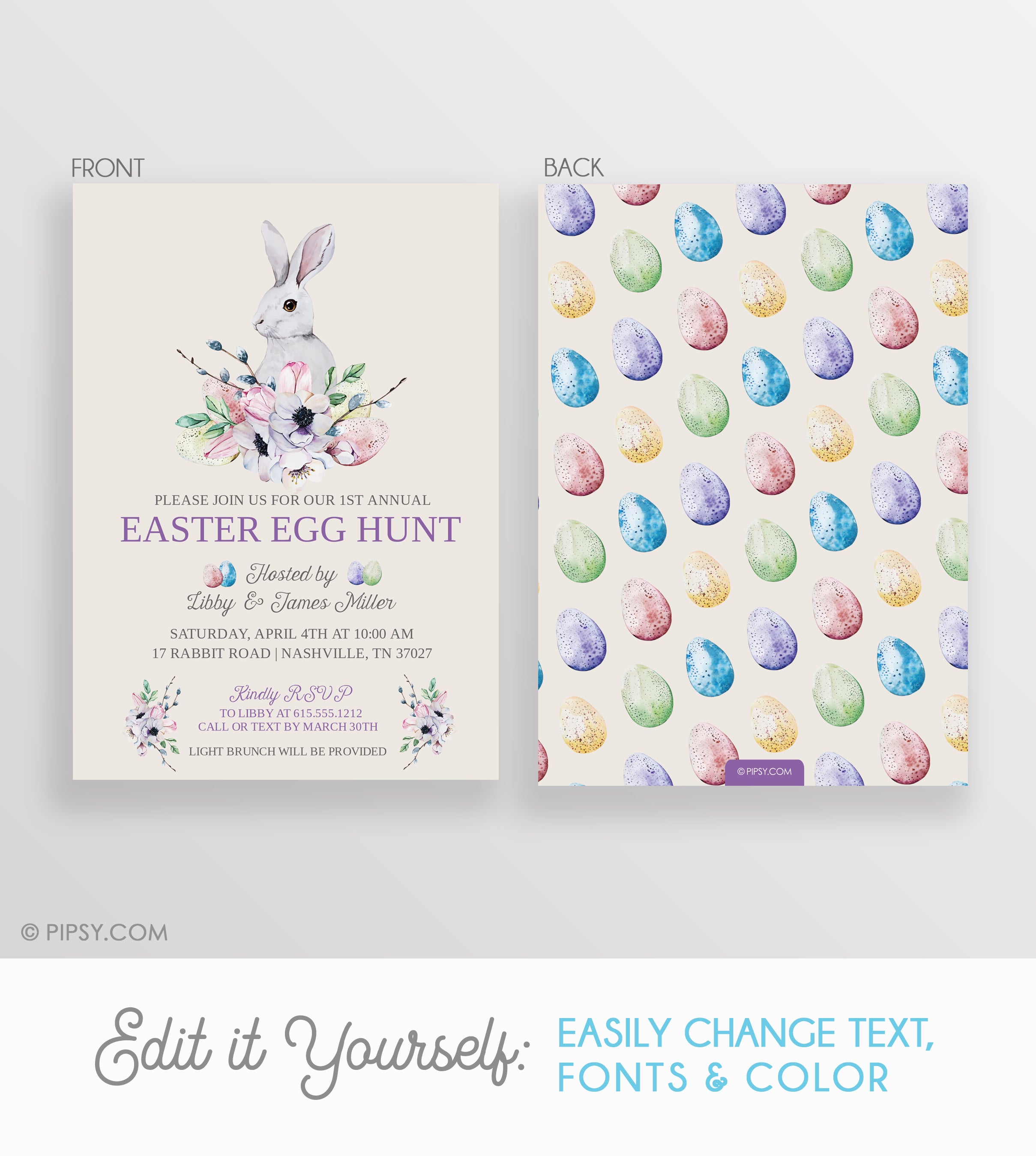 Easter Egg Hunt Invitation, Floral Bunny (DIY)