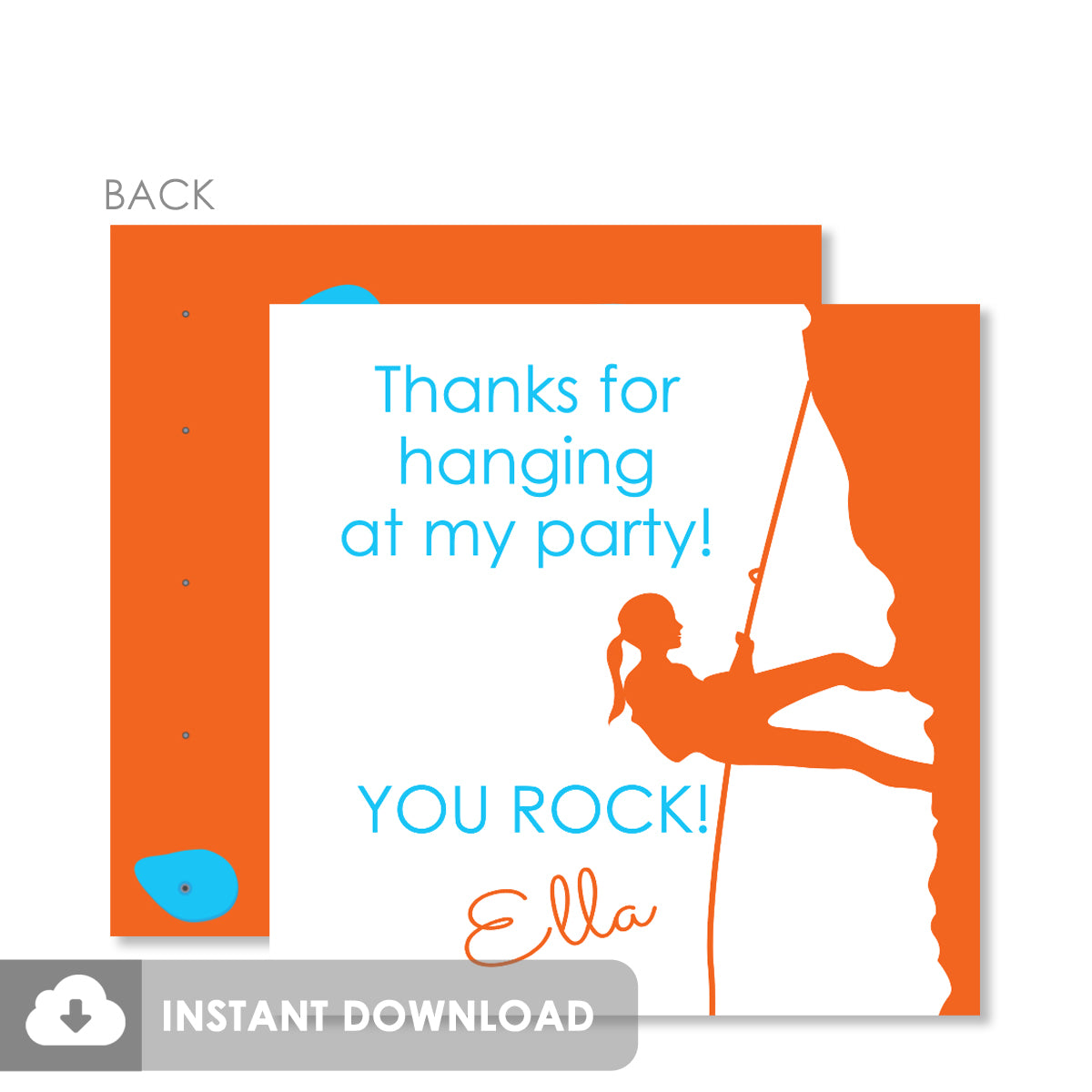 Rock Climbing Girl Favor Tags, orange (DIY Templett)