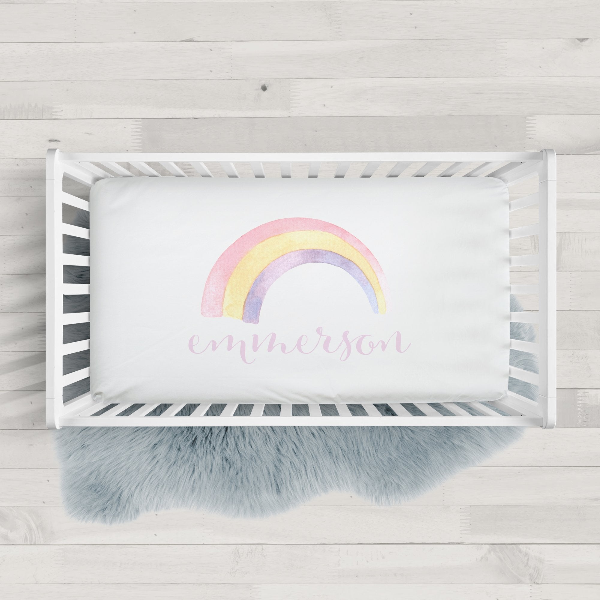 Rainbow Personalized Crib Sheet - Watercolor