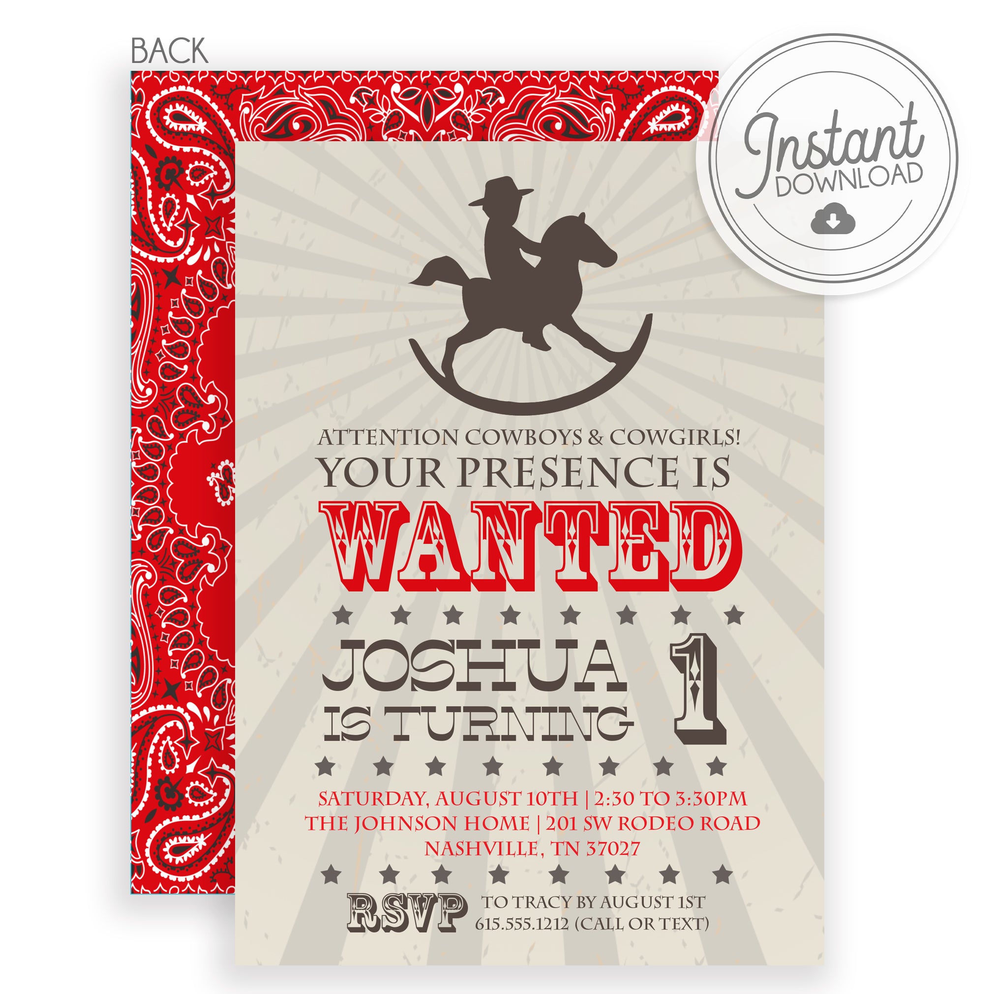 Rocking Horse Cowboy Invitations (DIY Printable)