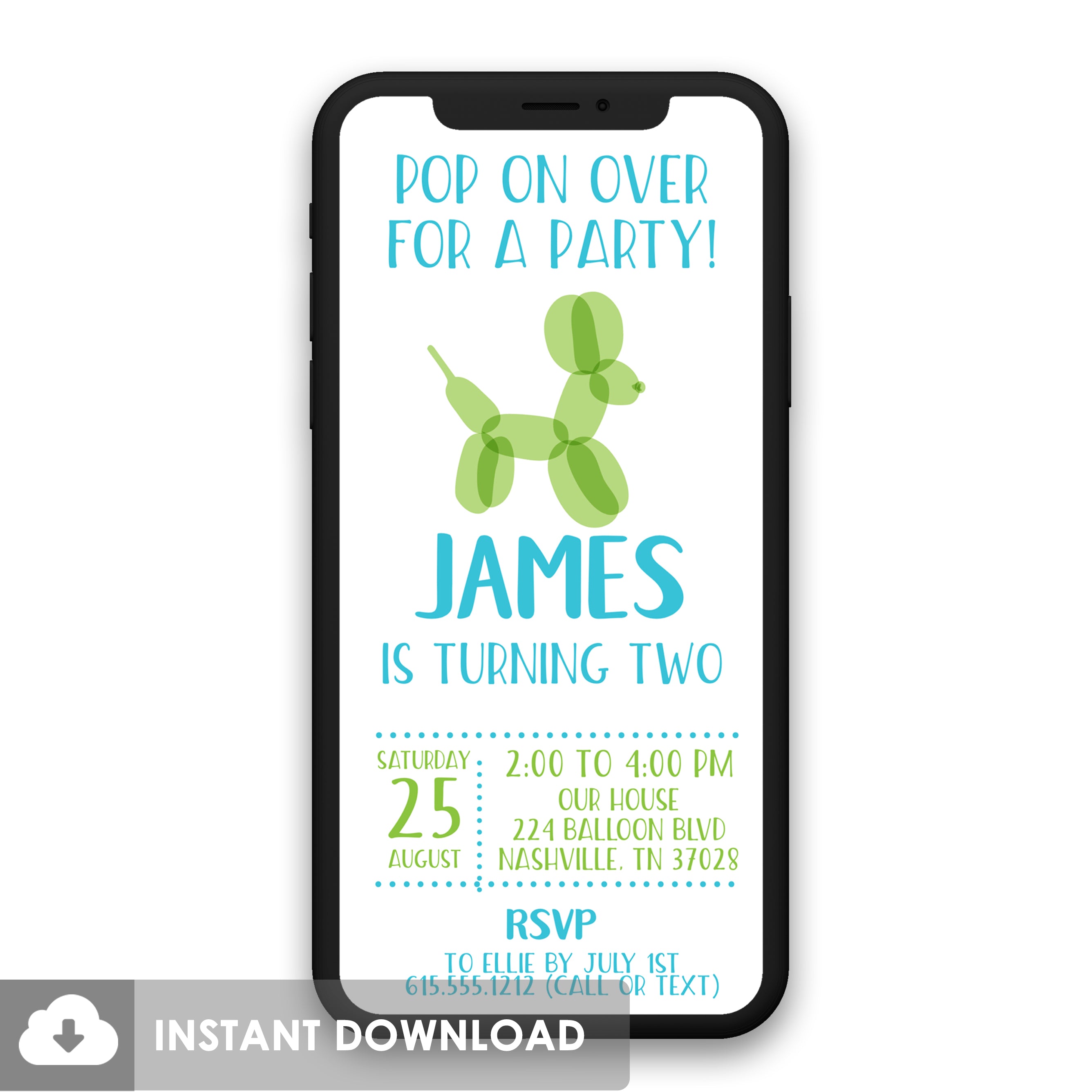 Balloon Animal Electronic Invitations, Blue (DIY iPhone)