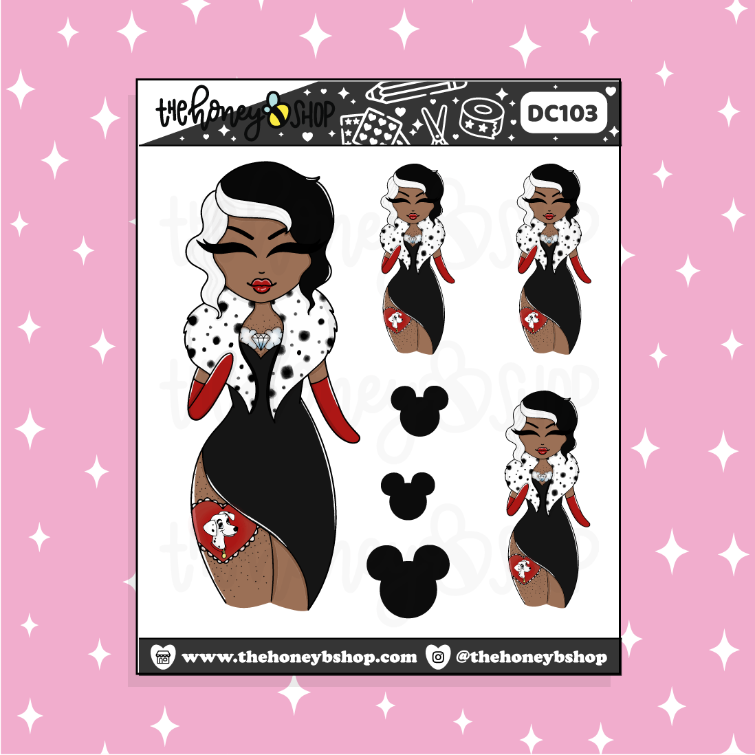 Tattooed Cruella Babe Doodle Sticker | Choose your Skin Tone!