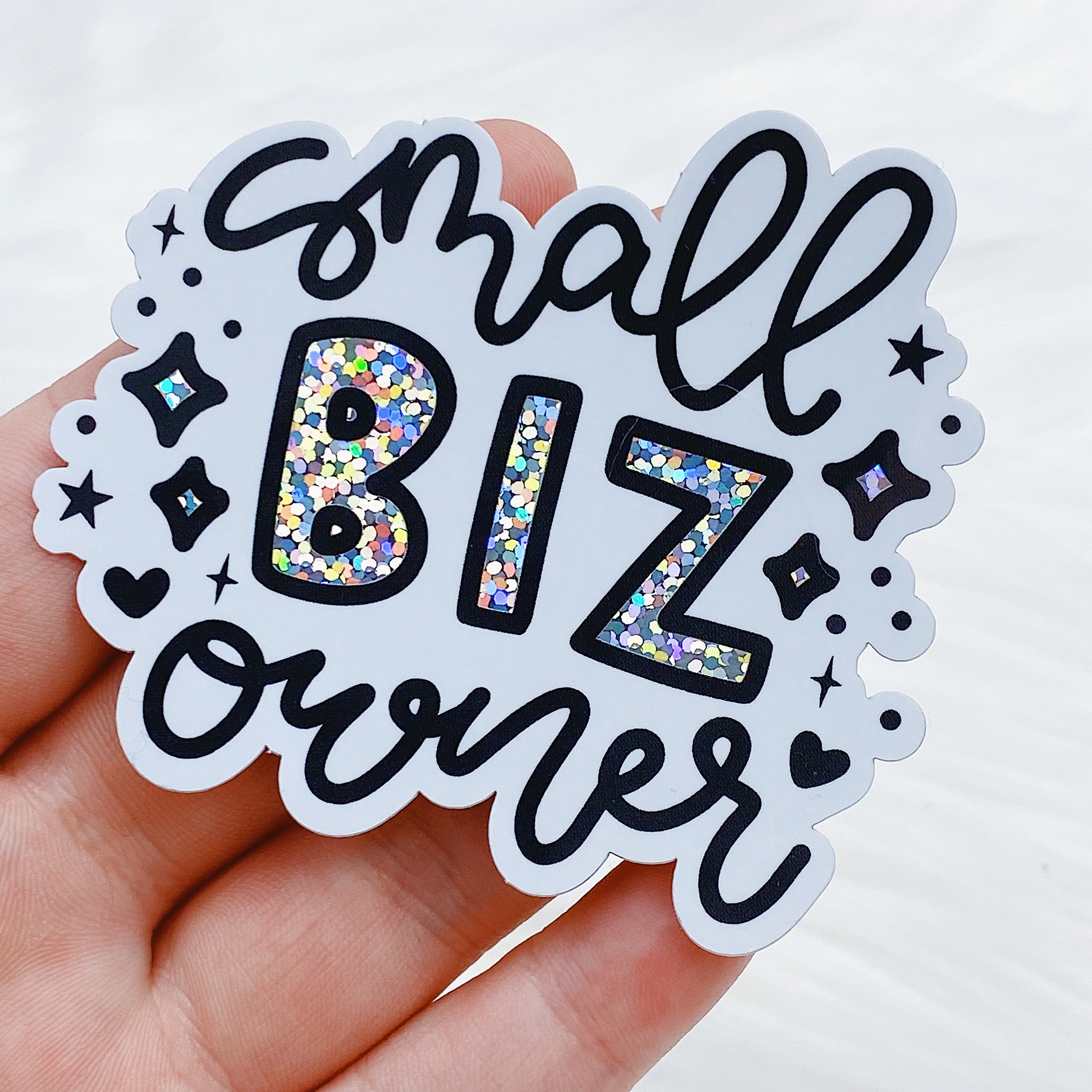 Small Biz Owner Vinyl Sticker Die Cut | Holographic Glitter