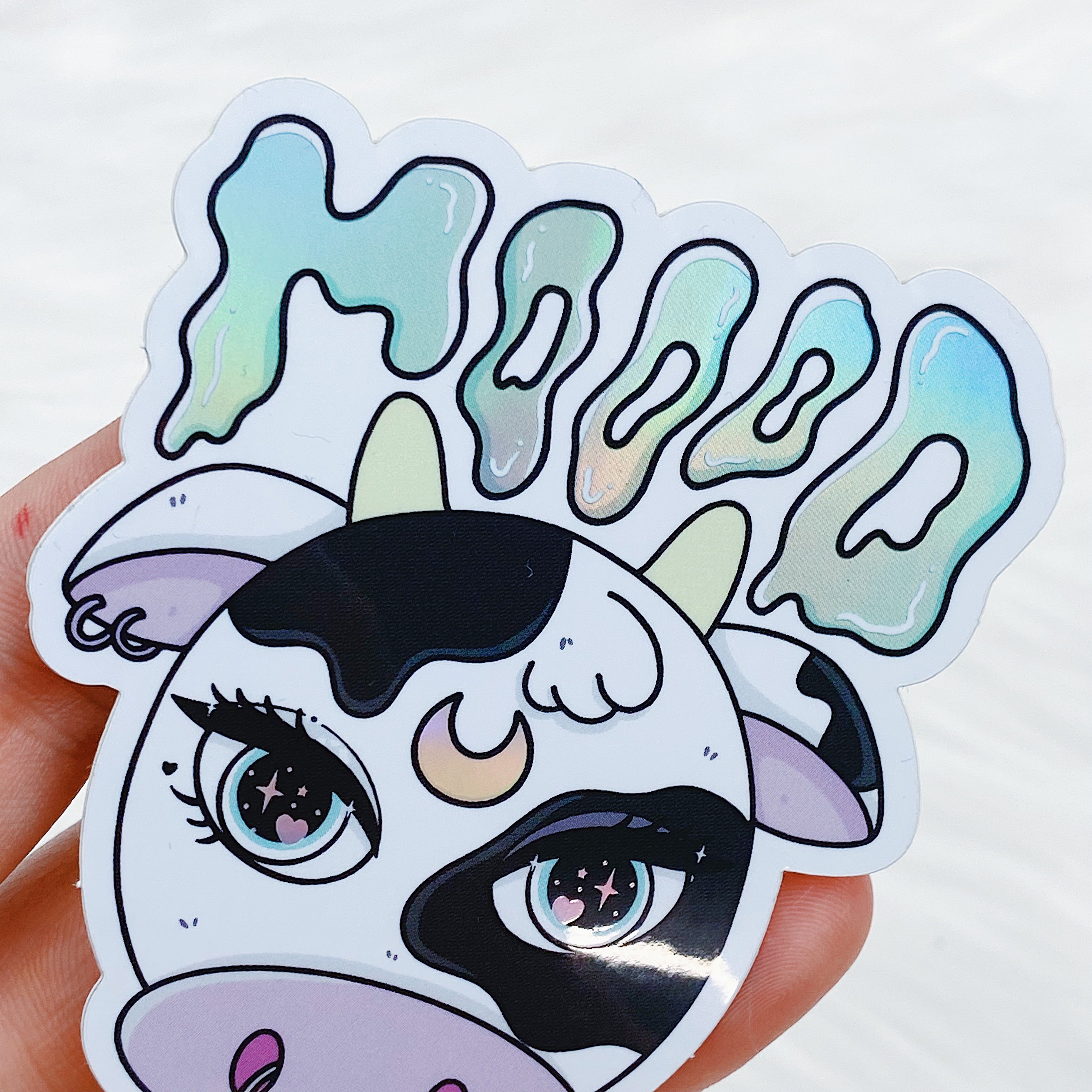 Moood Space Cow Vinyl Sticker Die Cut | Holographic Foil