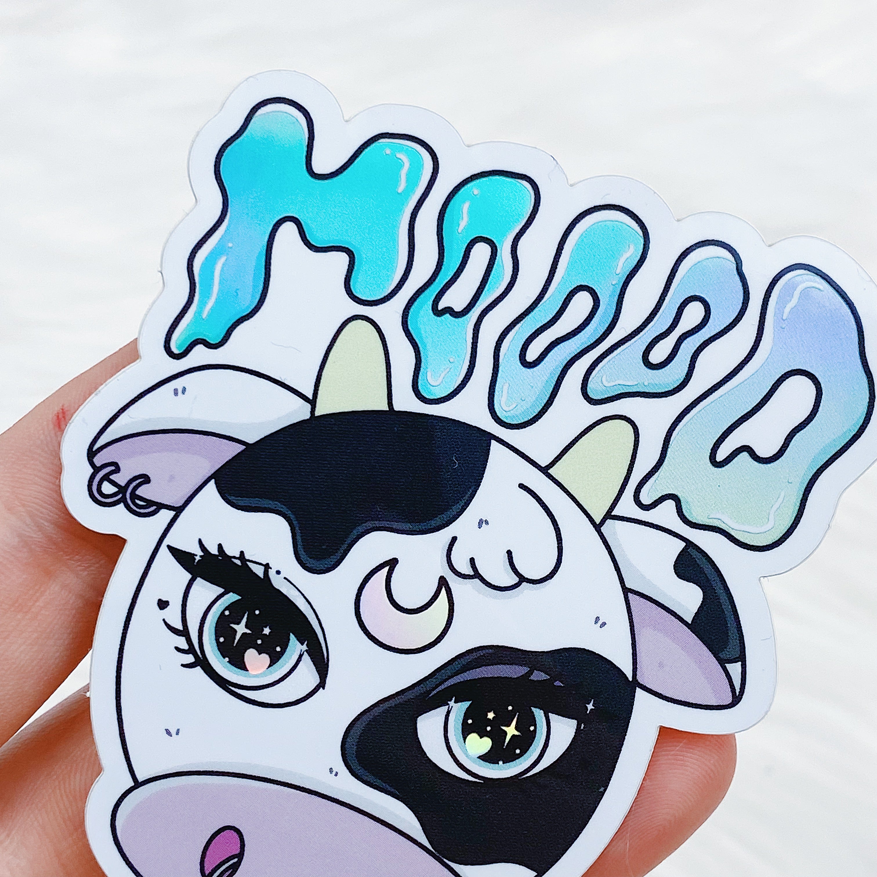 Moood Space Cow Vinyl Sticker Die Cut | Holographic Foil