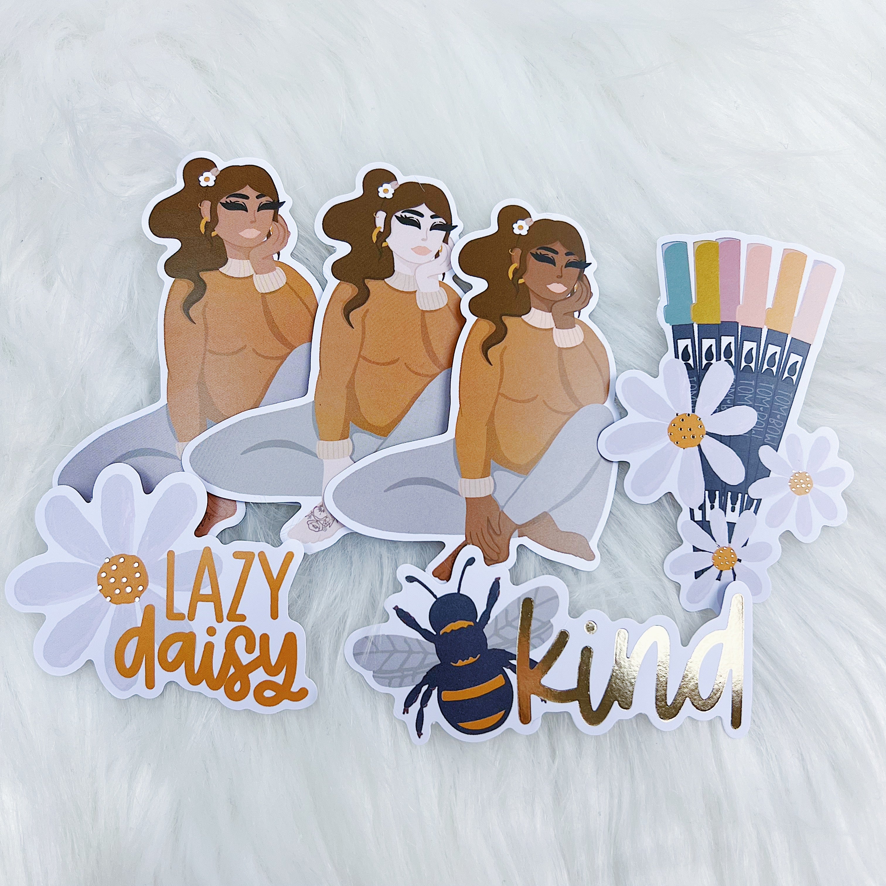 Homebody Sticker Vinyl Die Cut Pack | Soft Gold Foiled | ALL Skin Tones Included!