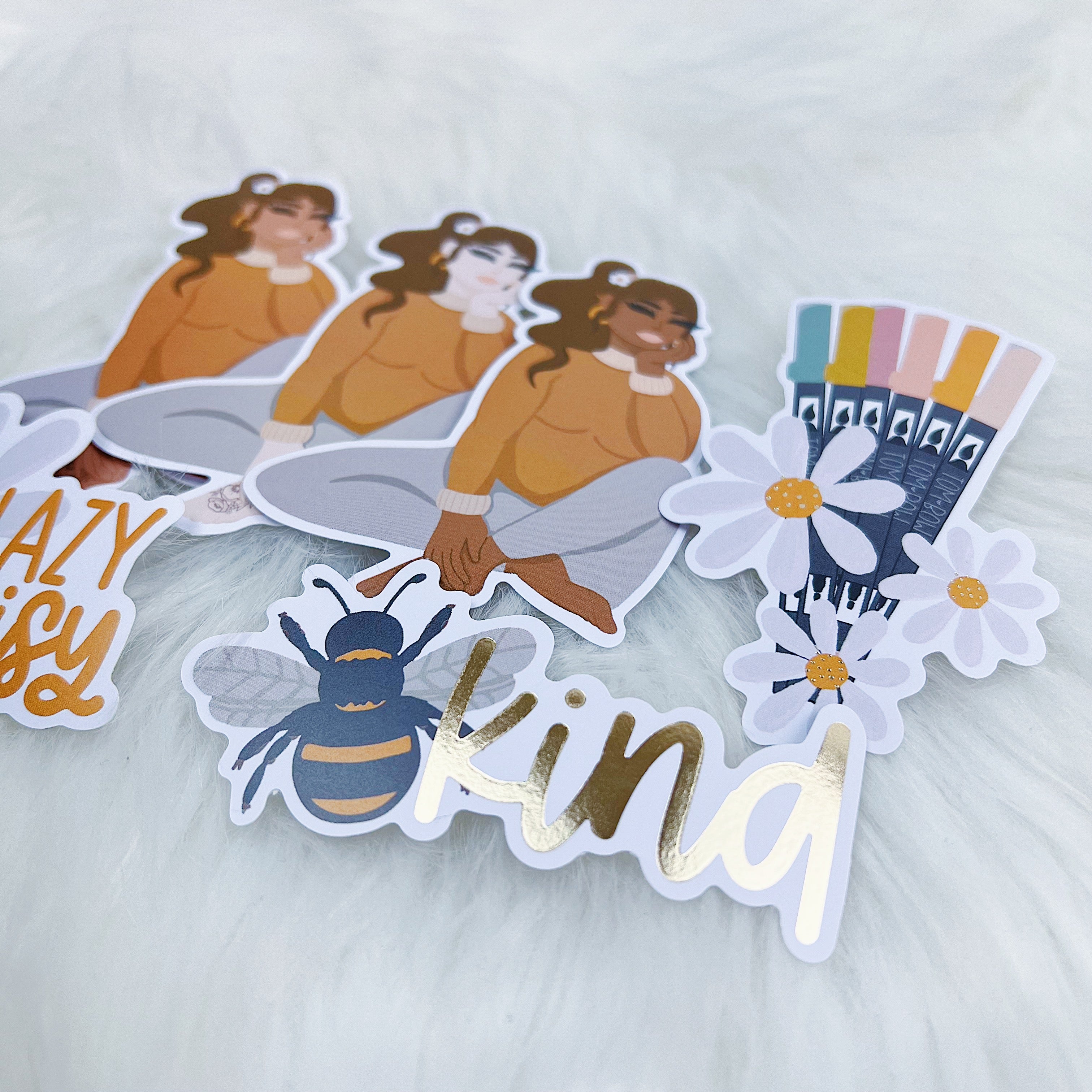 Homebody Sticker Vinyl Die Cut Pack | Soft Gold Foiled | ALL Skin Tones Included!