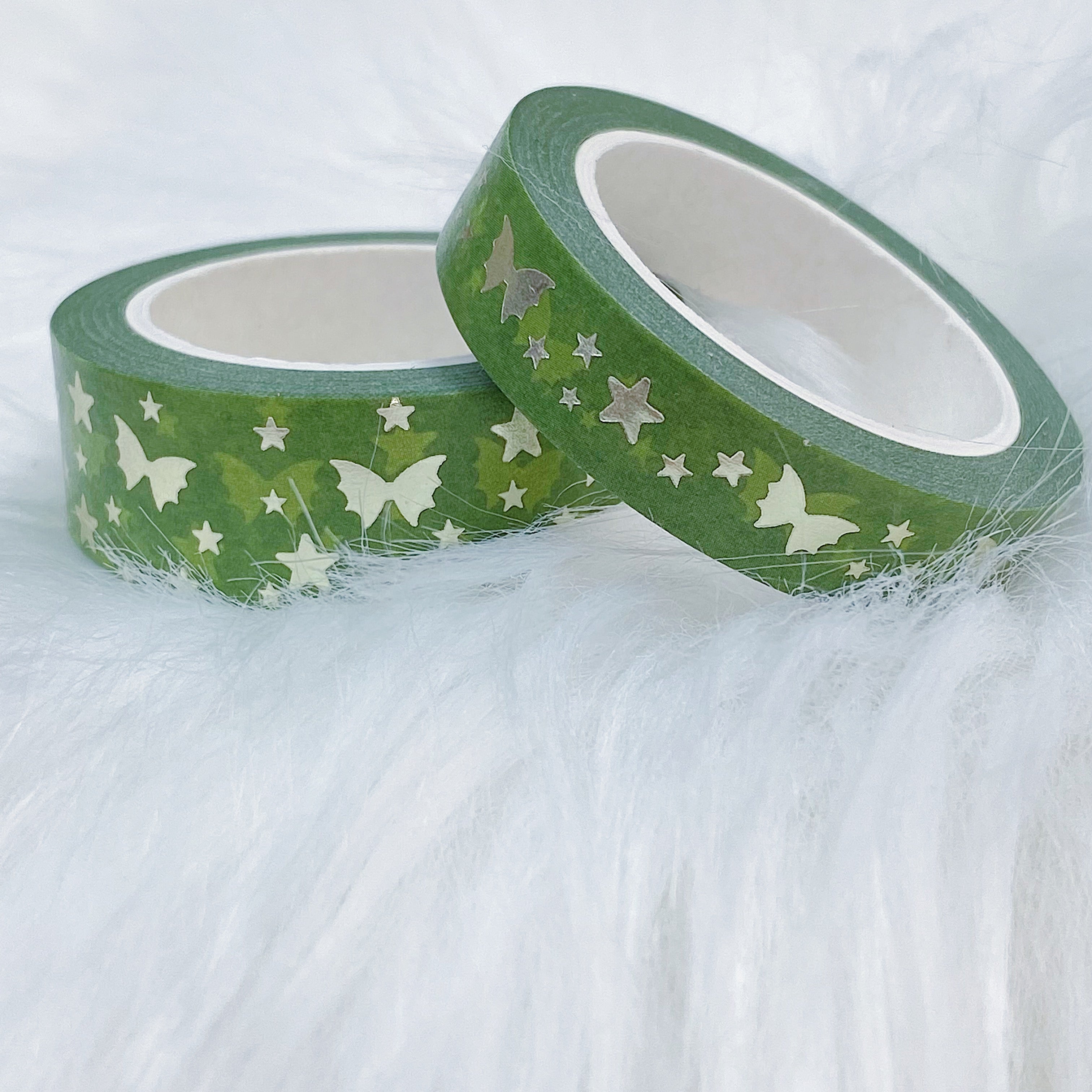 Autumn Harvest Green Bat Bow Magic Washi Tape Bundle | 15 + 10 MM | Soft Gold Foil