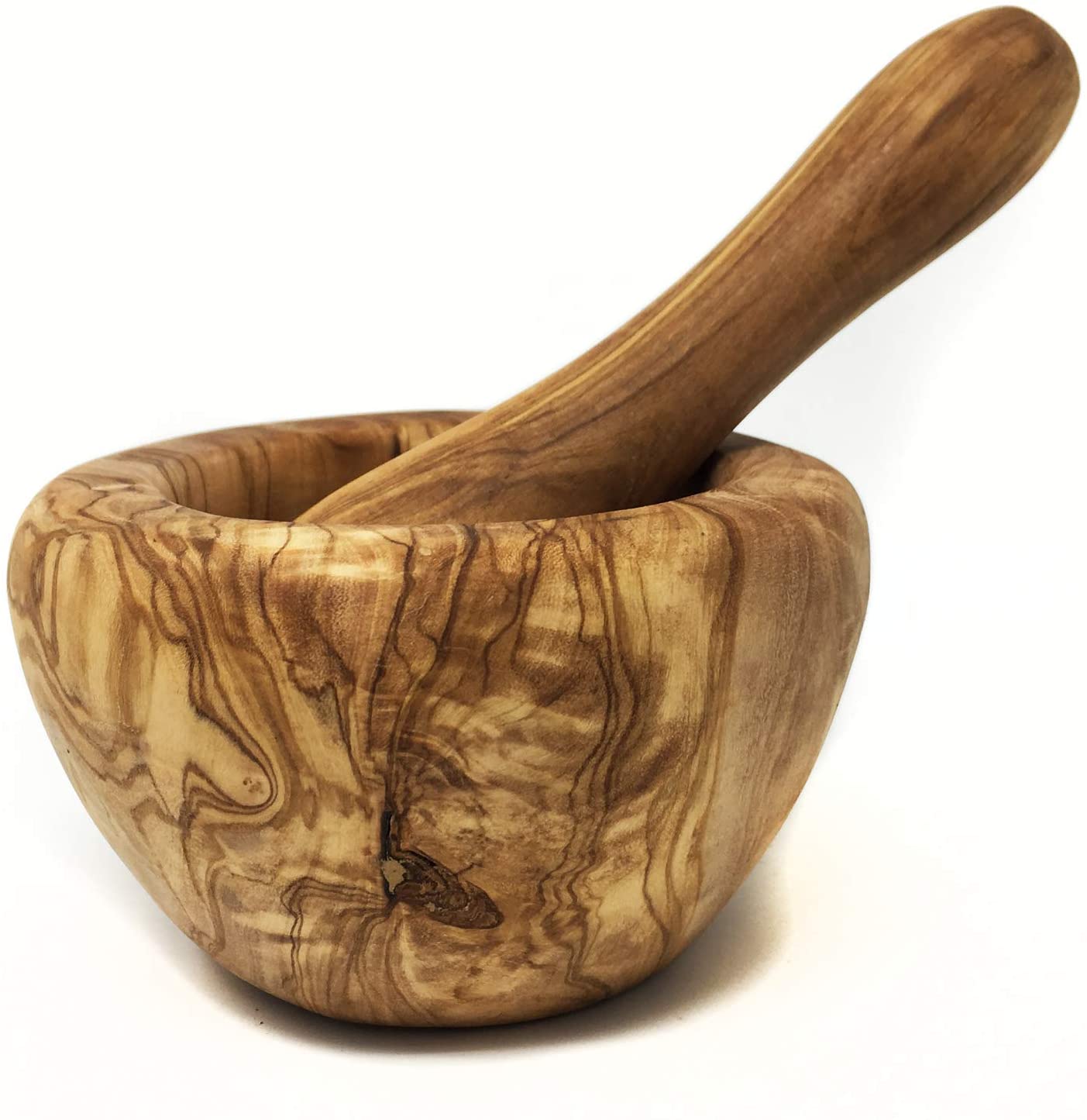 AramediA Mortar and Pestle Olive Wood, Tunisian Handicrafts Grinder Set for Kitchen Crush Spices - Garlic Smasher