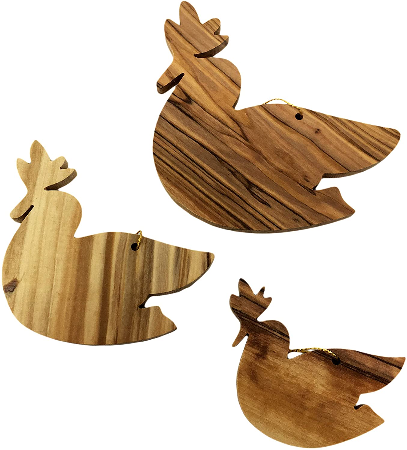 Olive Wood Handcrafted Rooster Christmas Tree Hanging Ornaments Hand Crafted by Artisans in The Holy Land- 4