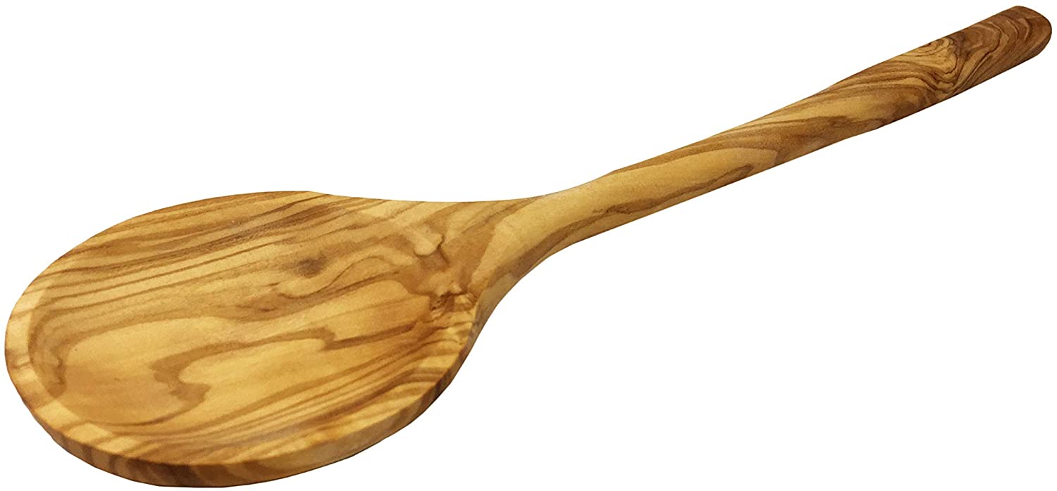 Olive Wood Spoon Round Handle Decorative And Cooking Utensil Handmade and Hand carved By Artisans (8.5