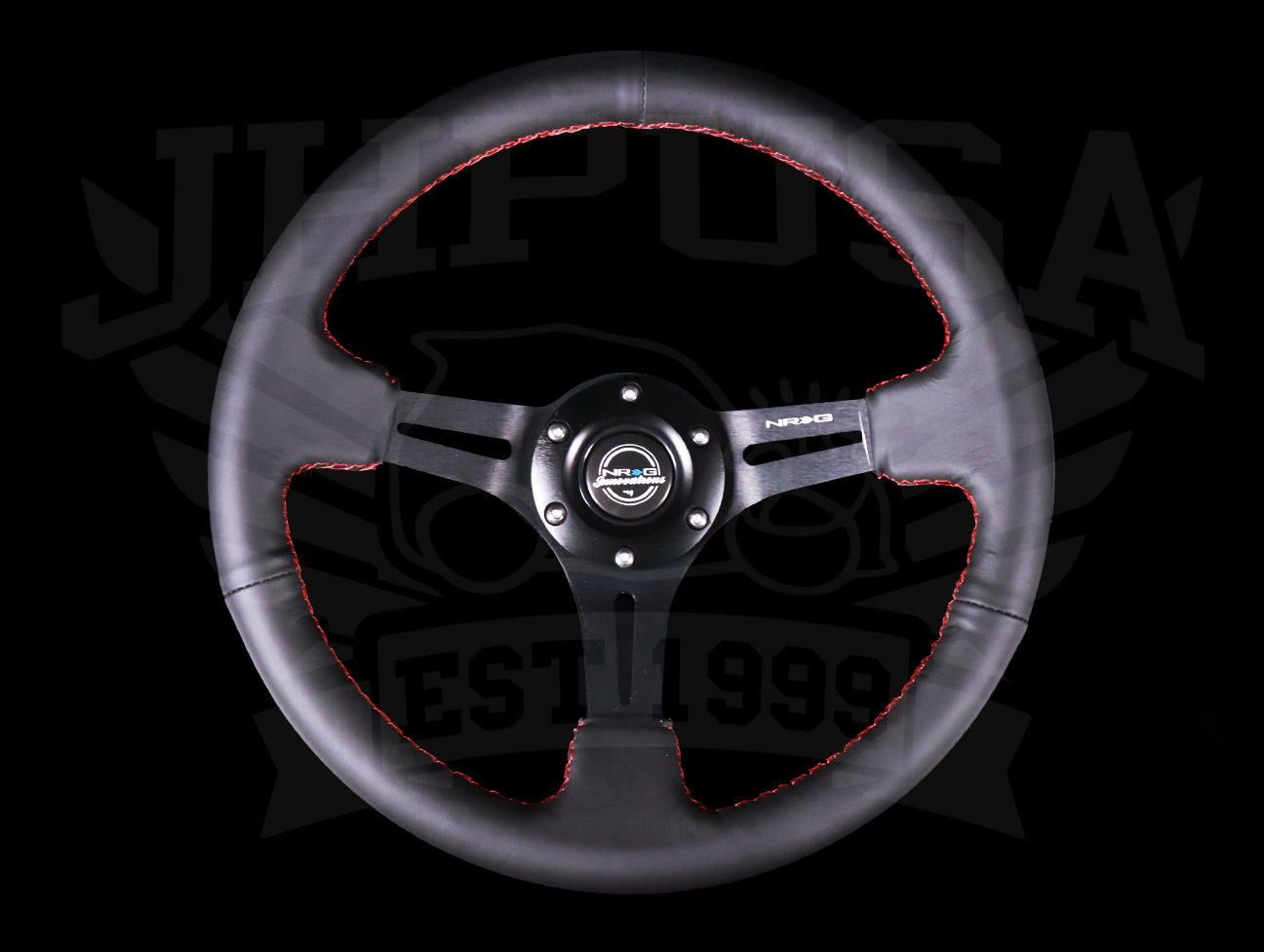  NRG Reinforced Sport Steering Wheel - 350mm Black Leather / Red Stitch 