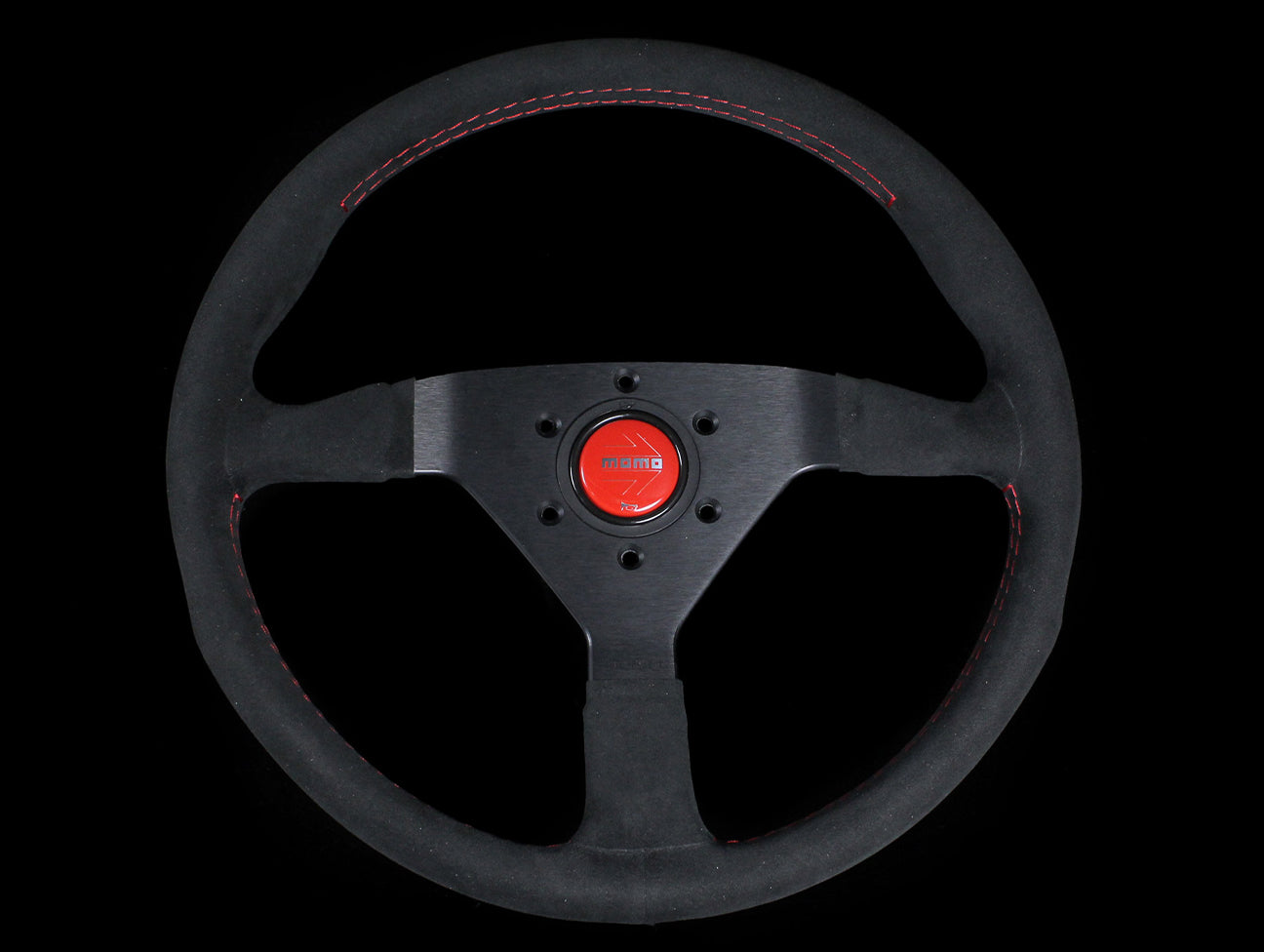  Momo Monte Carlo Steering Wheel - 350mm Black Alcantara Suede w/ Red Stitching 