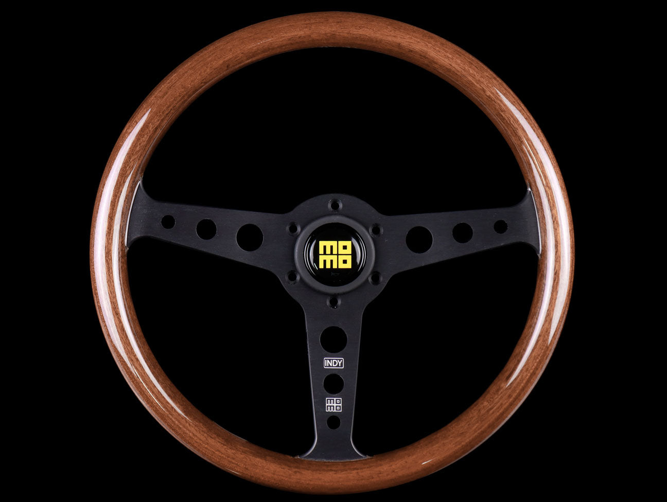  Momo Indy Mahogany Wood 350mm Steering Wheel - Black Spoke 