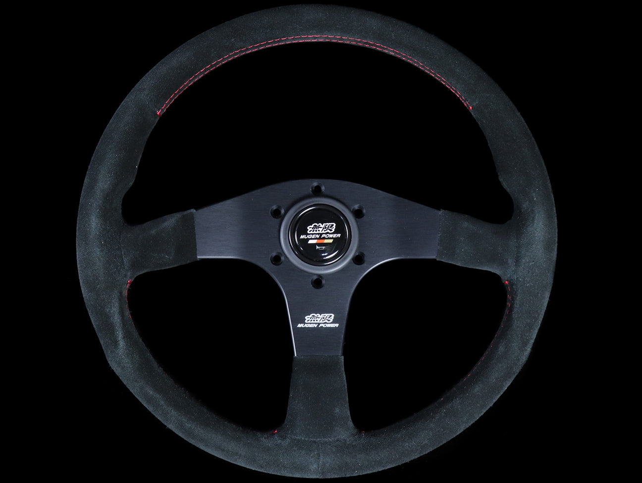  Mugen 350mm Racing 3 Steering Wheel - Black Suede / Red Stitch 