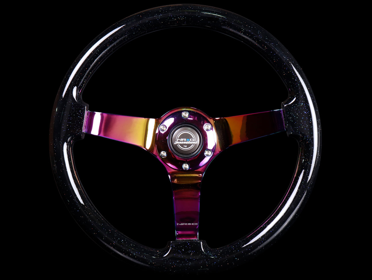  NRG Steering Wheel - 350mm Classic Black Sparkled Woodgrain / Neo Chrome 