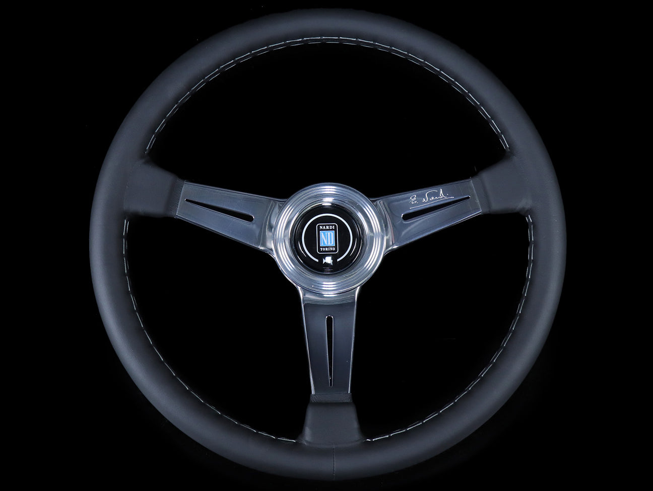  Nardi Classic 360mm Steering Wheel - Black Leather / Polished Spokes / Grey Stitch 