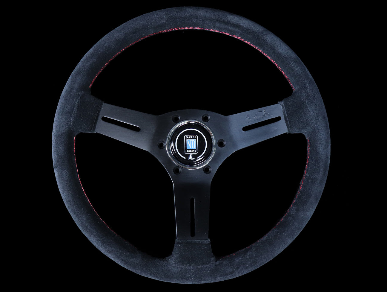  Nardi Competition 330mm Steering Wheel - Black Suede / Red Stitch 