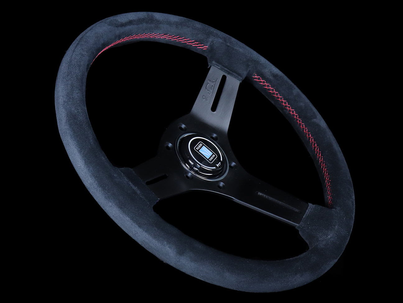 Nardi Competition 330mm Steering Wheel - Black Suede / Red Stitch