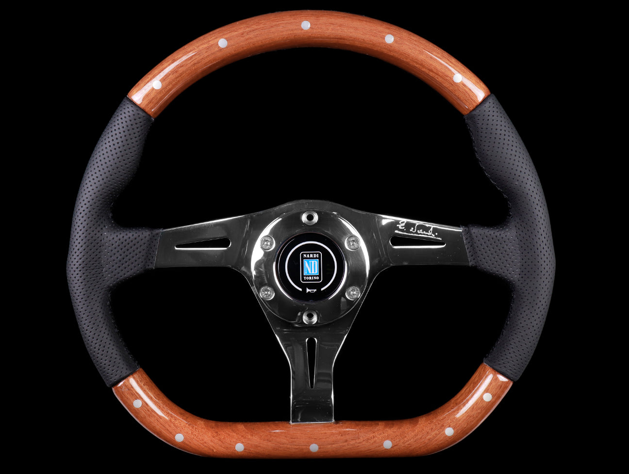  Nardi Kallista Wood 350mm Steering Wheel - Perforated Leather w/Polished Spokes 