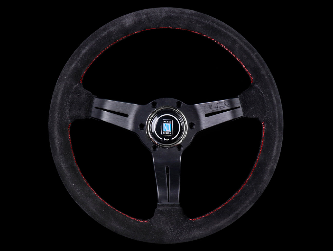  Nardi Sport Rally Deep Corn 330mm Steering Wheel - Black Suede / Red Stitch 