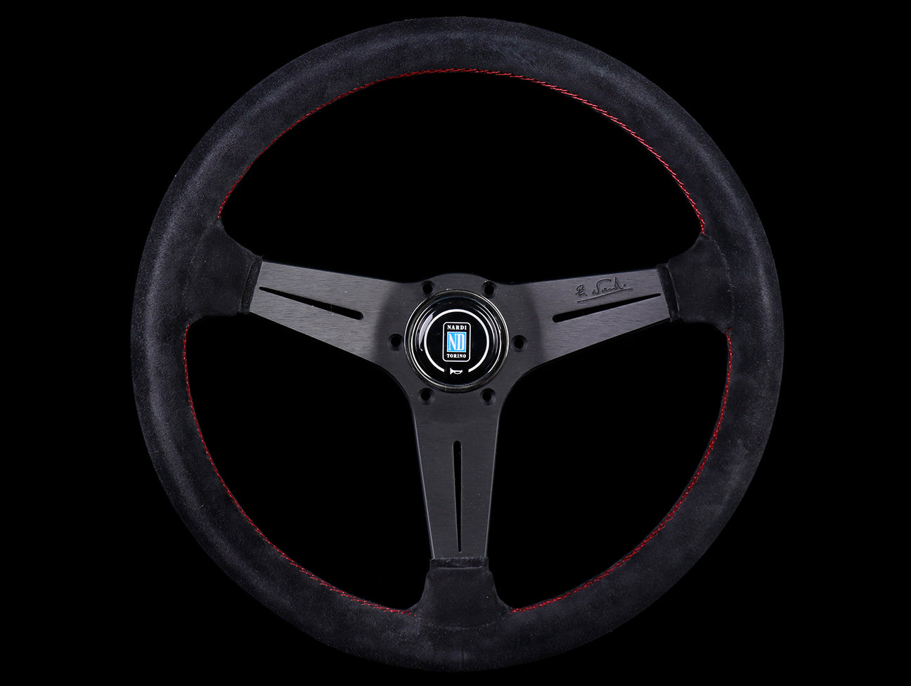  Nardi Sport Rally Deep Corn 350mm Steering Wheel - Black Suede / Red Stitch 