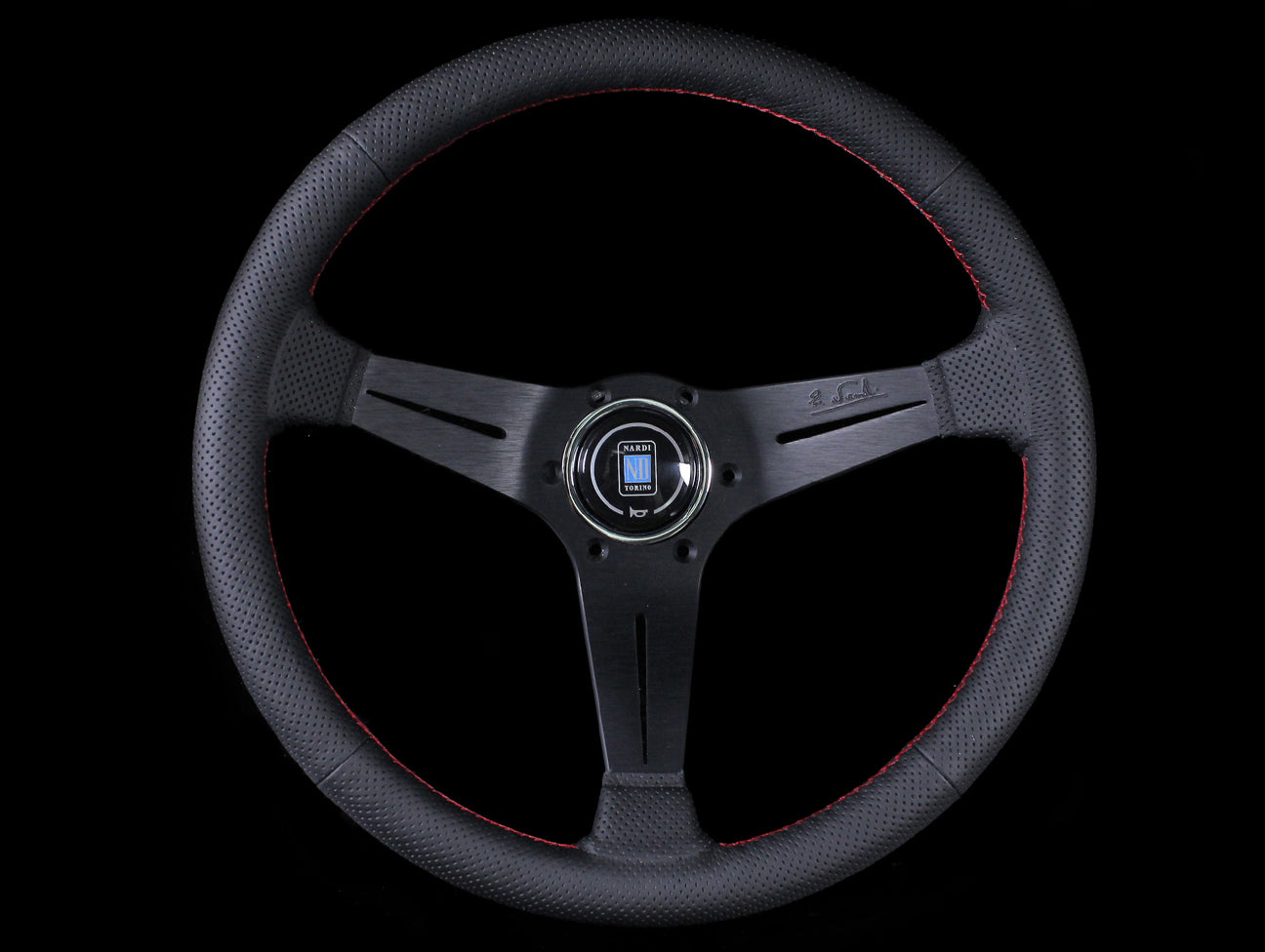  Nardi Sport Rally Deep Corn 350mm Steering Wheel - Black Perforated / Red Stitch 