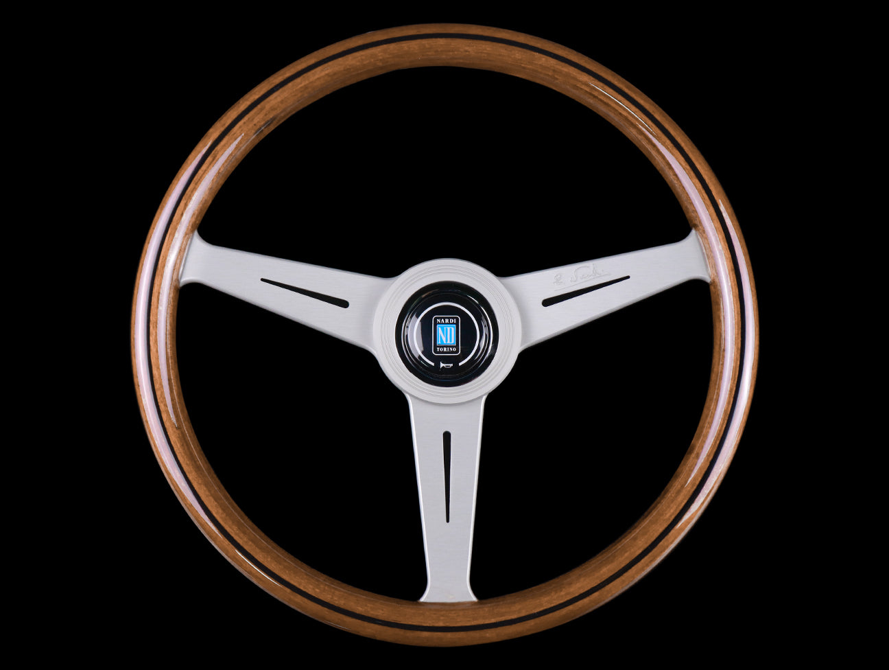  Nardi Classic Wood 360mm Steering Wheel w/ White Anodized Spokes 