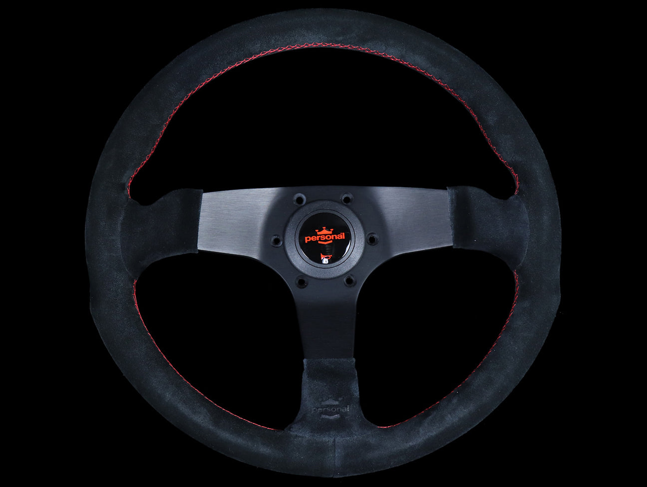  Personal Fitti Corsa 350mm Steering Wheel - Black Suede / Red Stitch 